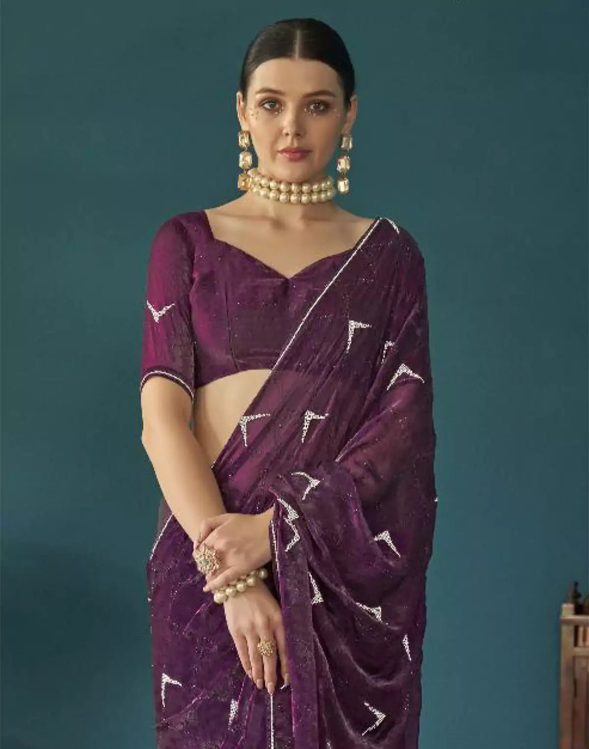 Image of Wine Coloured Georgette Party Wear Saree - South India Shopping Mall