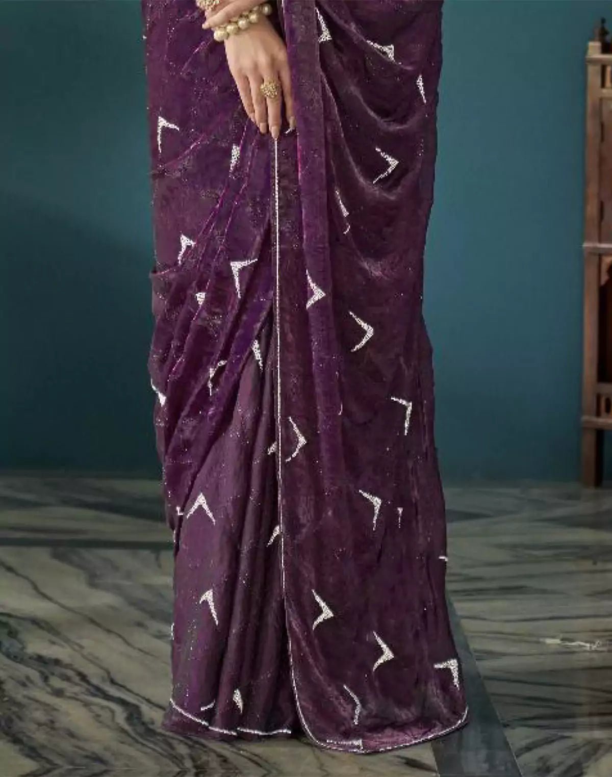 Image of Wine Coloured Georgette Party Wear Saree - South India Shopping Mall