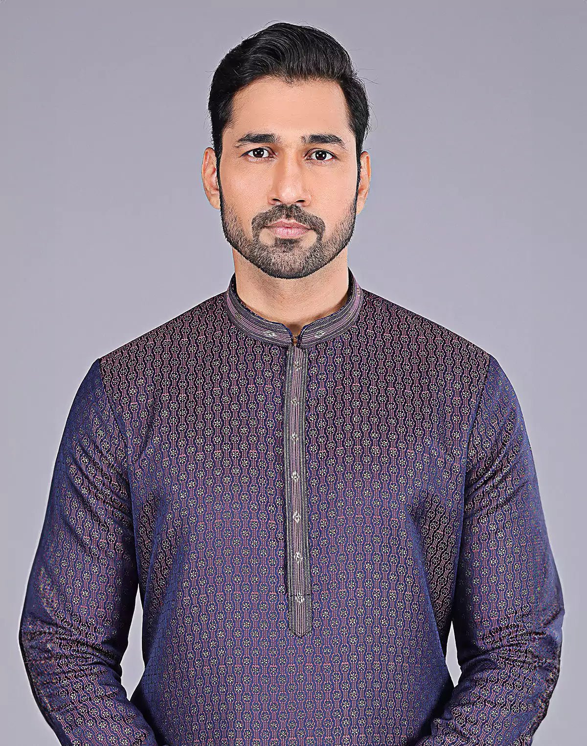 Image of Wine Coloured Self Highlighted Thread work Soft Silk Kurta Set - South India Shopping Mall