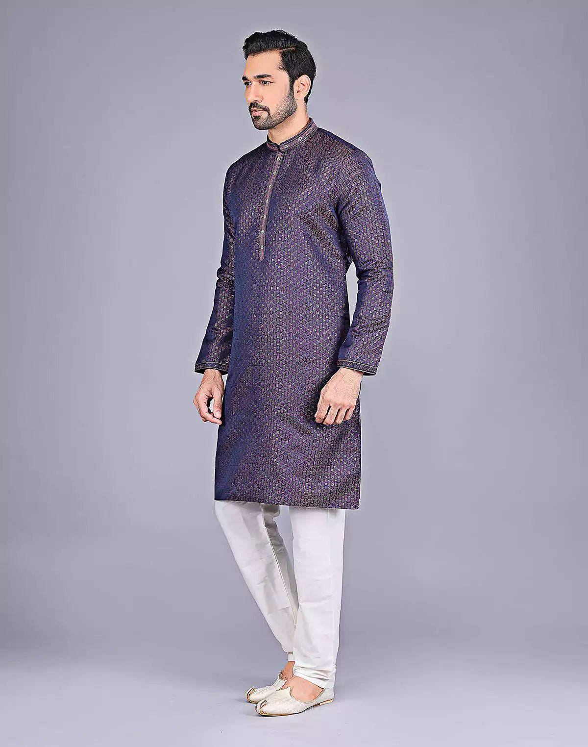 Image of Wine Coloured Self Highlighted Thread work Soft Silk Kurta Set - South India Shopping Mall