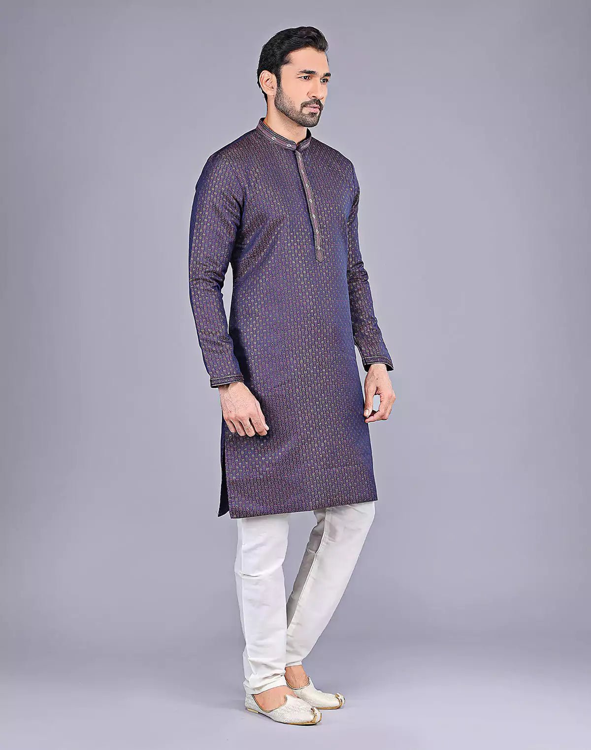 Image of Wine Coloured Self Highlighted Thread work Soft Silk Kurta Set - South India Shopping Mall