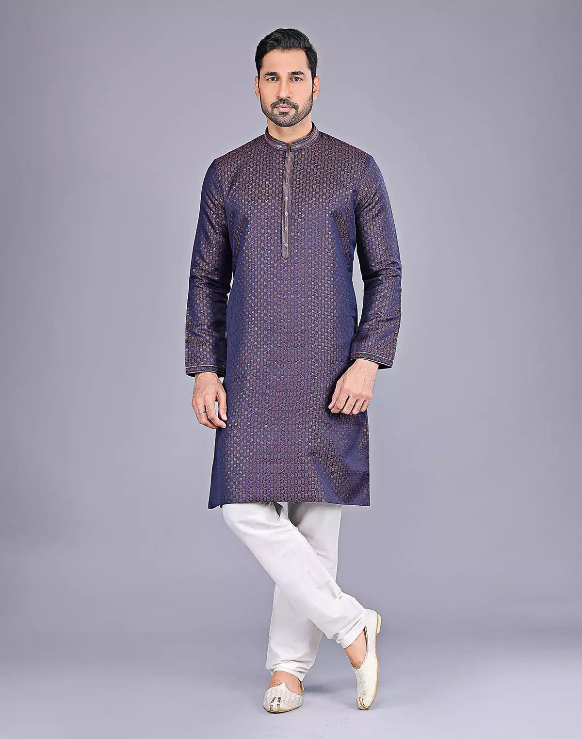 Image of Wine Coloured Self Highlighted Thread work Soft Silk Kurta Set - South India Shopping Mall
