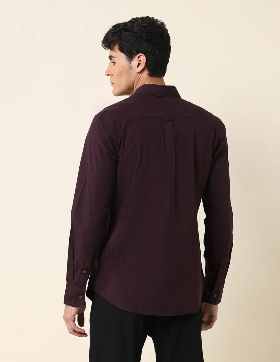 Image of Wine Coloured Stripes Cotton Tailored Fit Casual Shirt - South India Shopping Mall