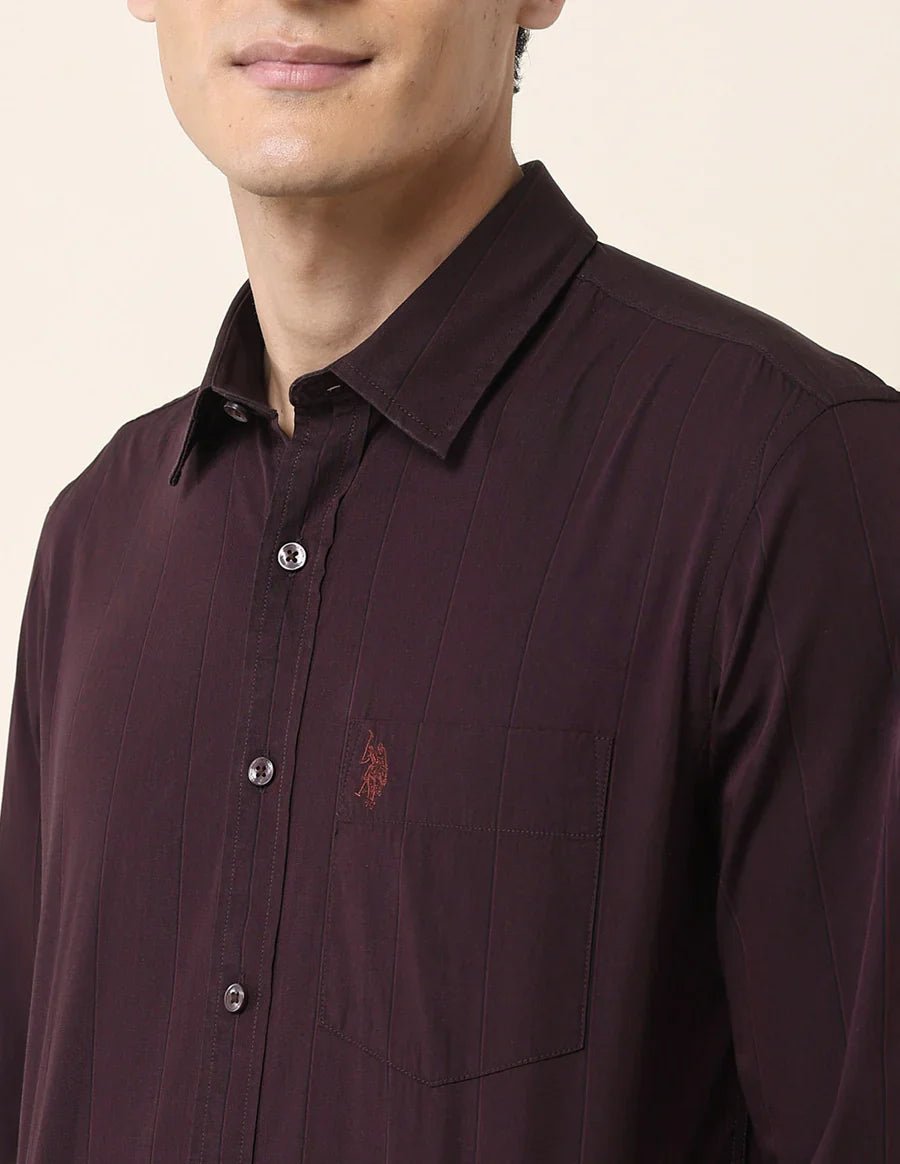Image of Wine Coloured Stripes Cotton Tailored Fit Casual Shirt - South India Shopping Mall