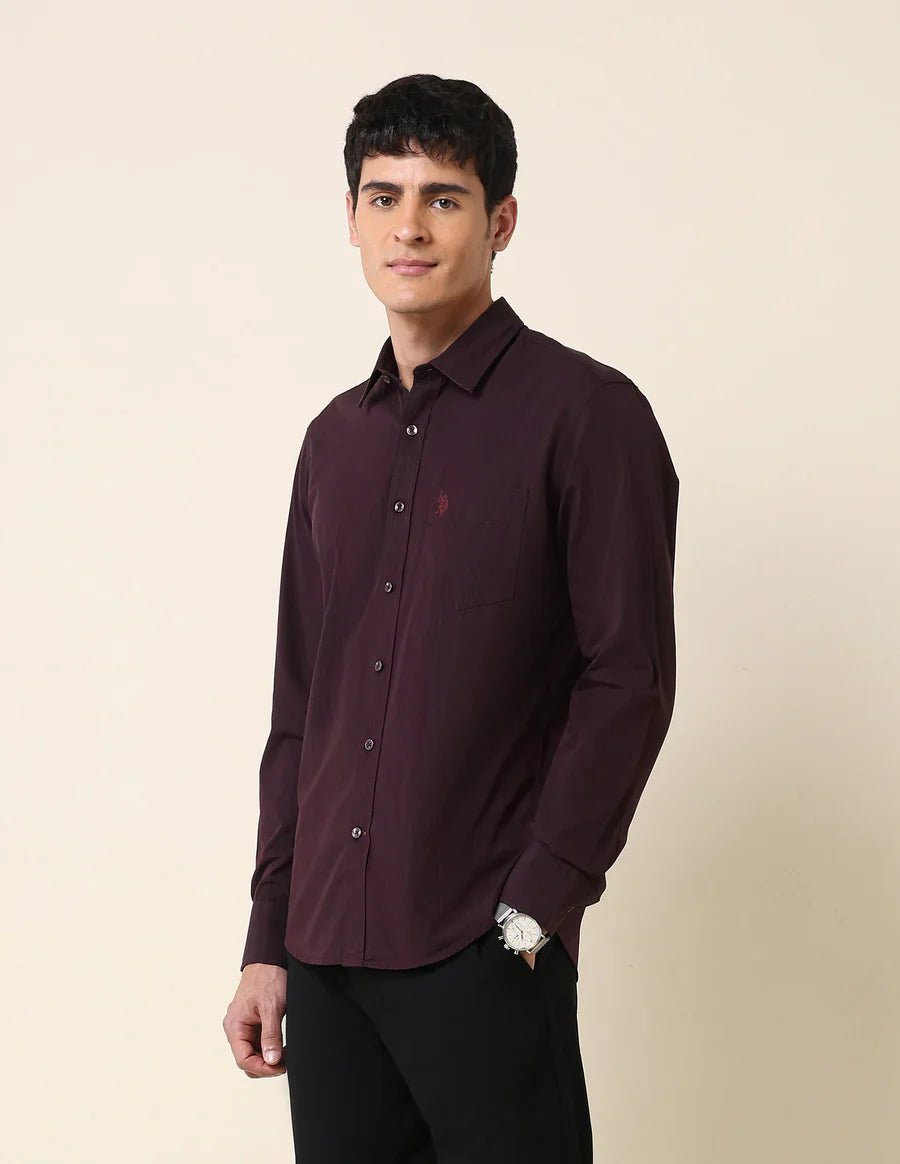 Image of Wine Coloured Stripes Cotton Tailored Fit Casual Shirt - South India Shopping Mall