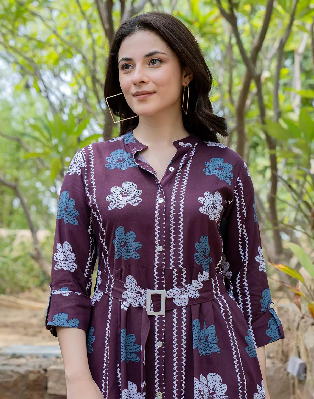Image of Wine Cotton Silk Floral Print Casual Wear Kurti With Belt - South India Shopping Mall