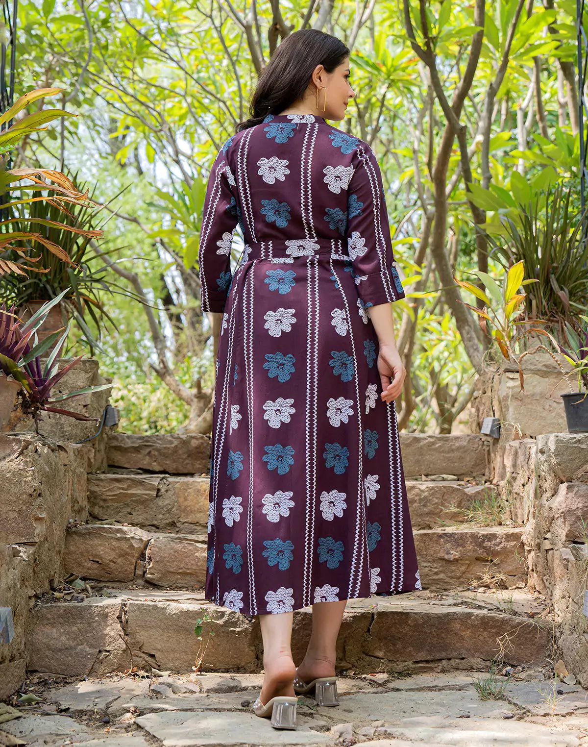 Wine Cotton Silk Floral Print Casual Wear Kurti With Belt - South India Shopping Mall