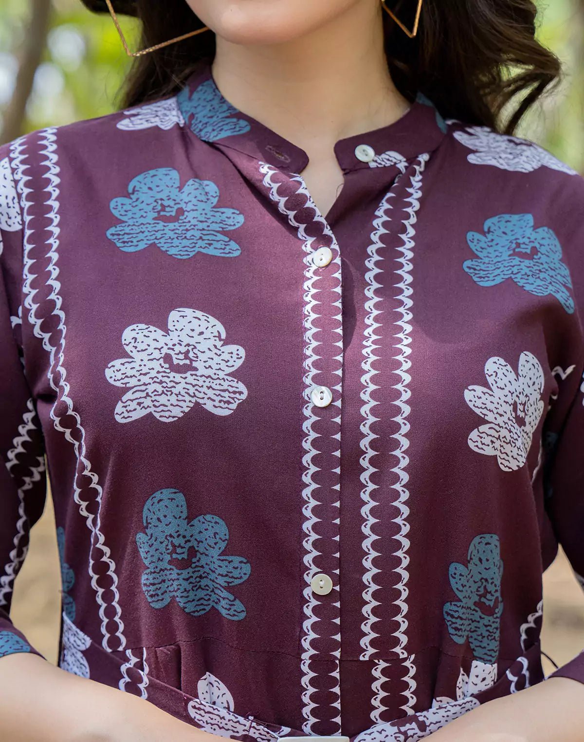Image of Wine Cotton Silk Floral Print Casual Wear Kurti With Belt - South India Shopping Mall