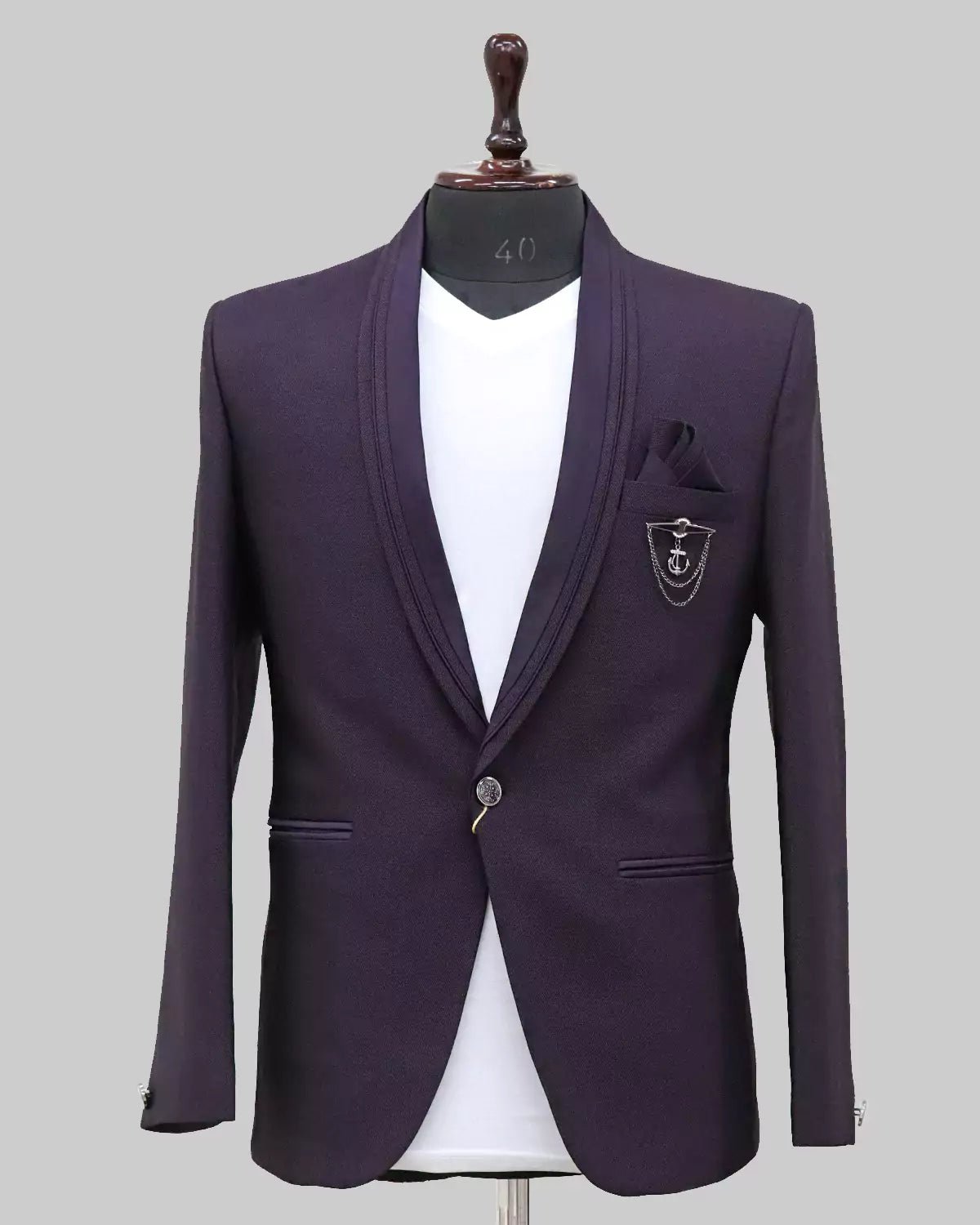 Image of Wine Polyester Terry Cotton Blazer - South India Shopping Mall