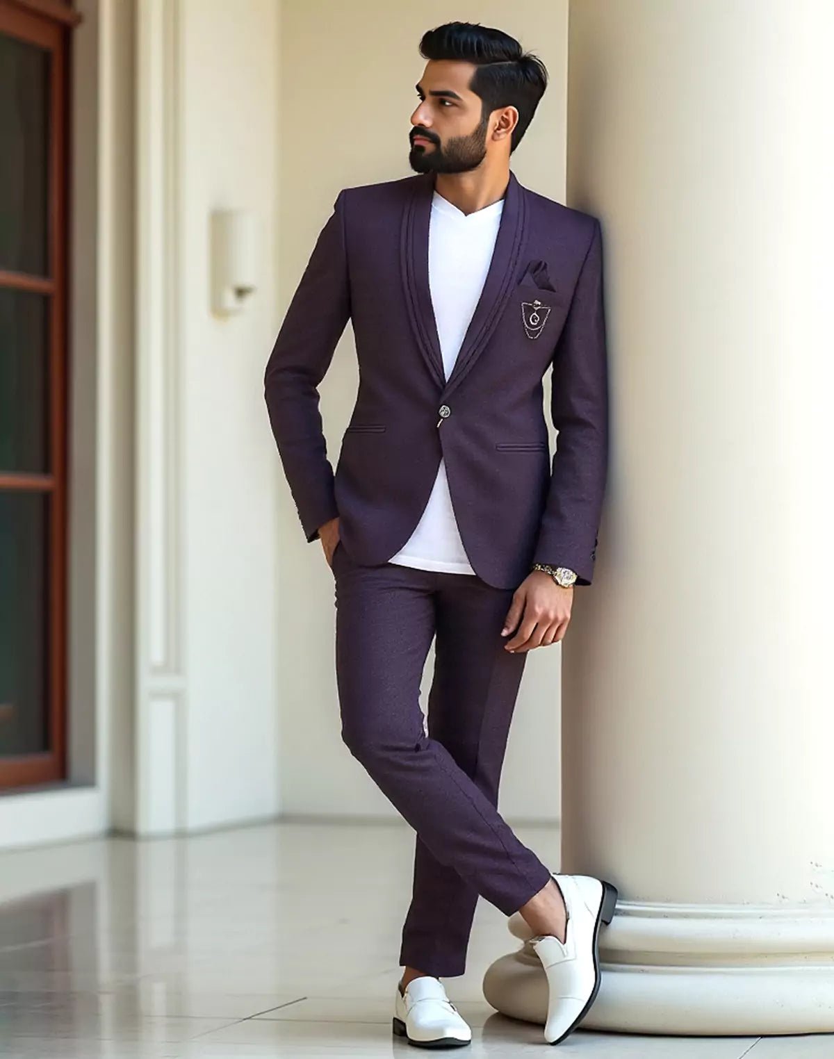 Image of Wine Polyester Terry Cotton Blazer - South India Shopping Mall
