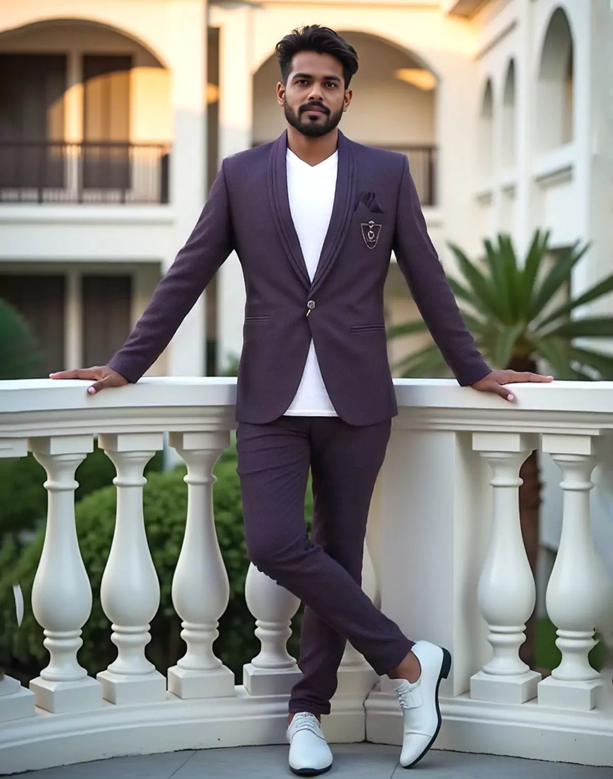 Image of Wine Polyester Terry Cotton Blazer - South India Shopping Mall