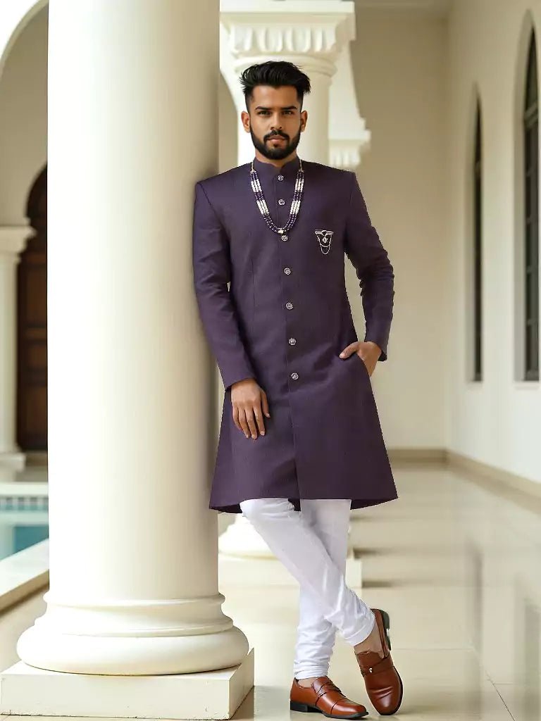 Image of Wine Self Patterned Jacquard Fabric Semi - Indo Set - South India Shopping Mall