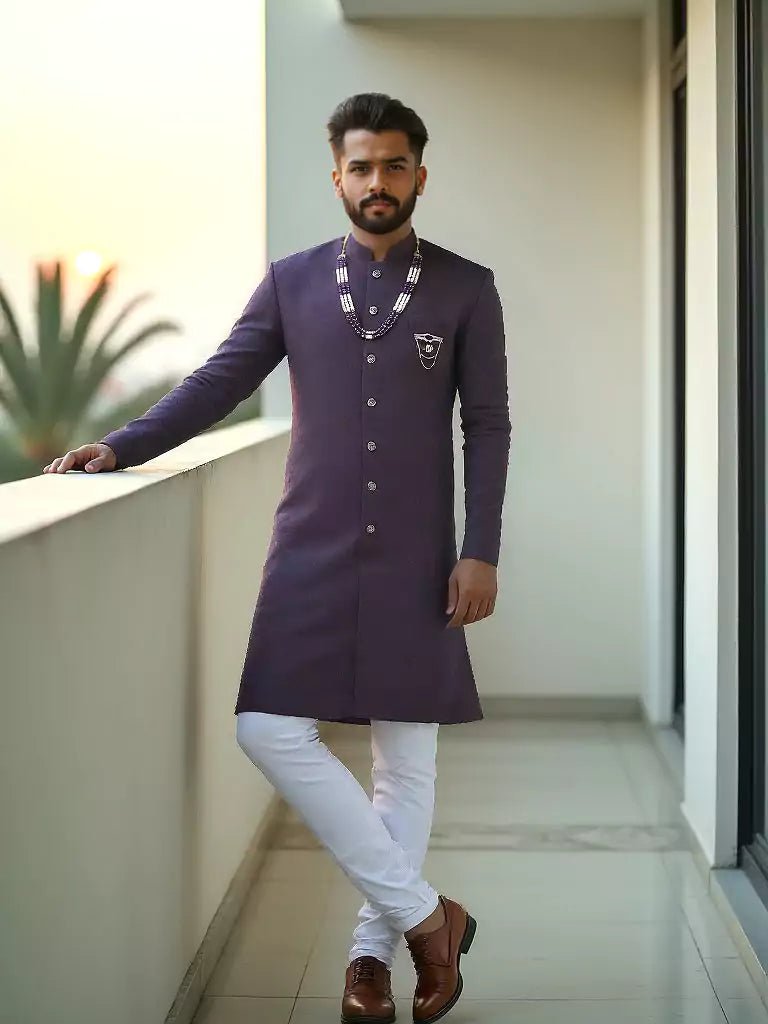 Image of Wine Self Patterned Jacquard Fabric Semi - Indo Set - South India Shopping Mall