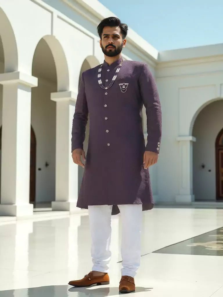 Image of Wine Self Patterned Jacquard Fabric Semi - Indo Set - South India Shopping Mall