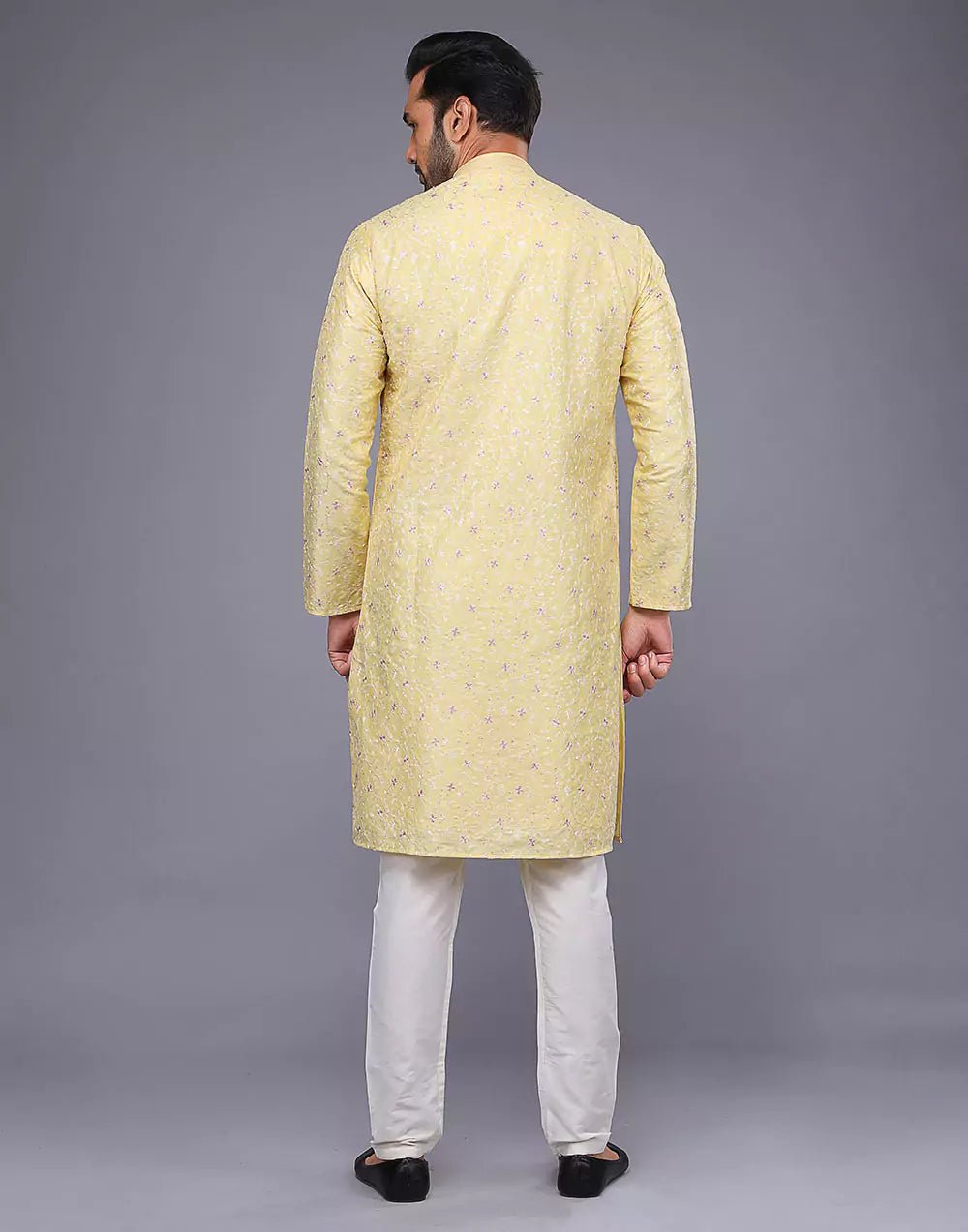 Image of Yellow Color Floral Design Thread Embroidery Work Kurta Set - South India Shopping Mall