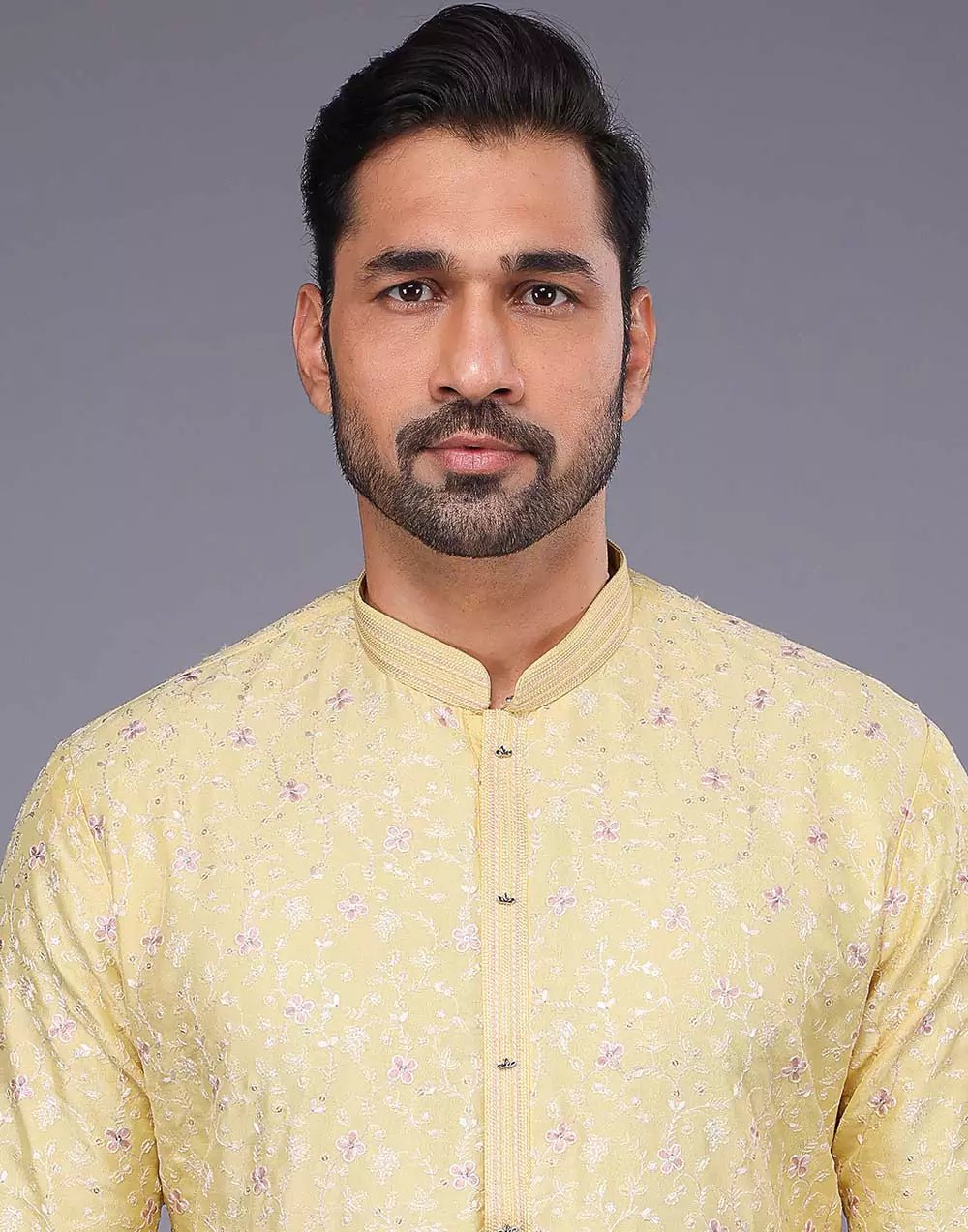 Image of Yellow Color Floral Design Thread Embroidery Work Kurta Set - South India Shopping Mall