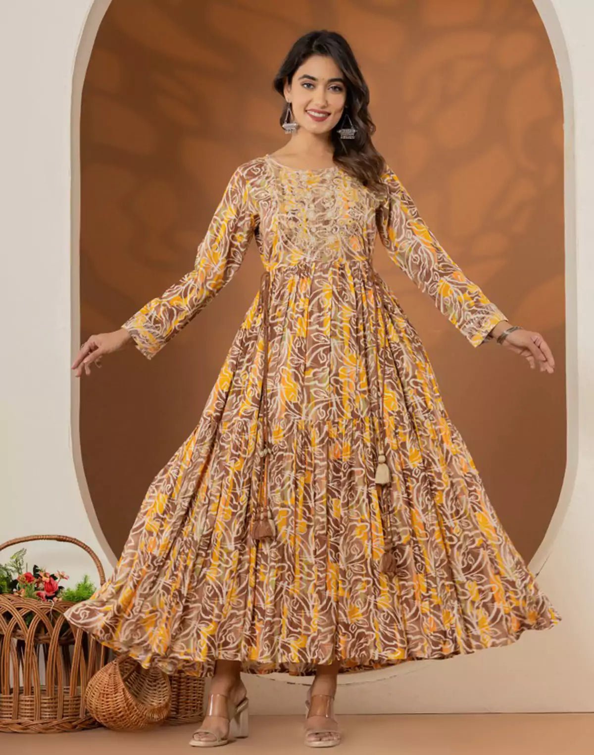 Yellow Coloured Rayon Botanical Print Kurti - South India Shopping Mall