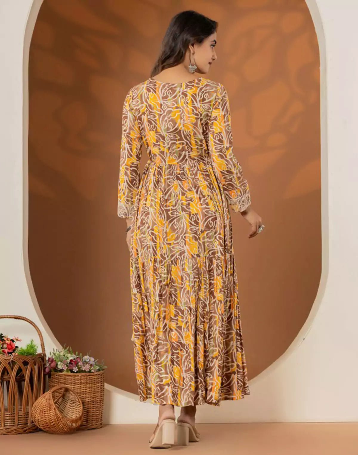 Yellow Coloured Rayon Botanical Print Kurti - South India Shopping Mall
