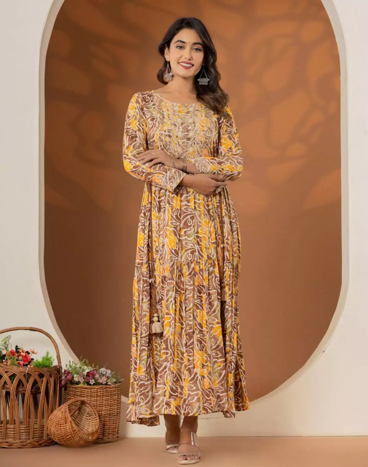 Yellow Coloured Rayon Botanical Print Kurti - South India Shopping Mall