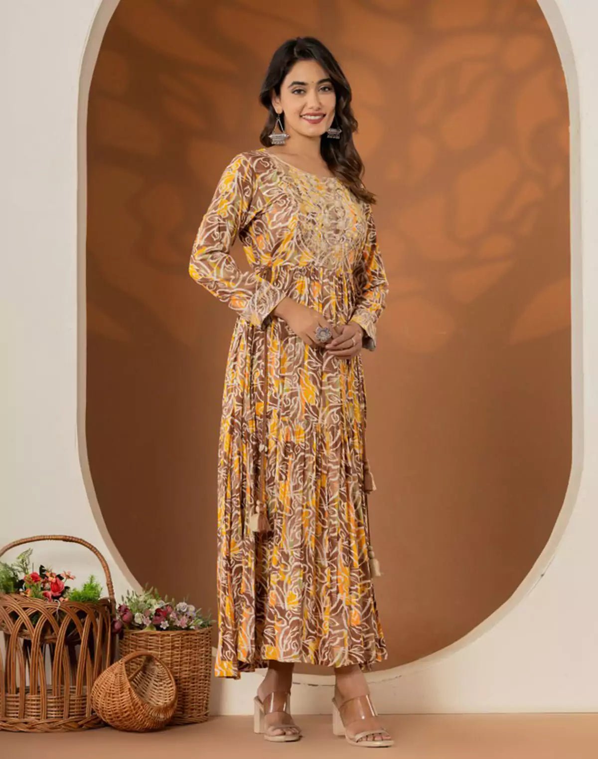 Yellow Coloured Rayon Botanical Print Kurti - South India Shopping Mall