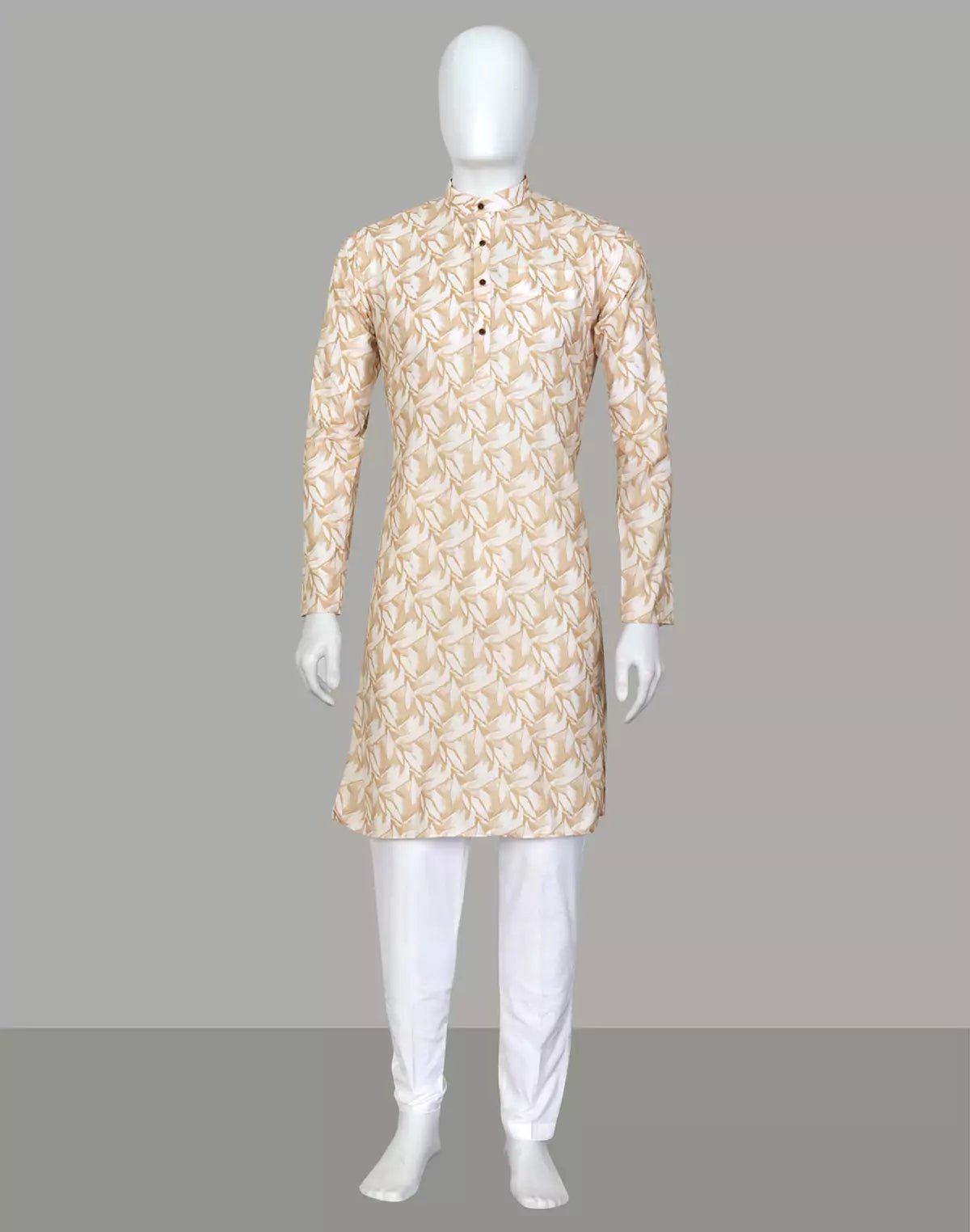 Image of Yellow Graphic Printed Cotton Kurta with Pajama for Men - South India Shopping Mall
