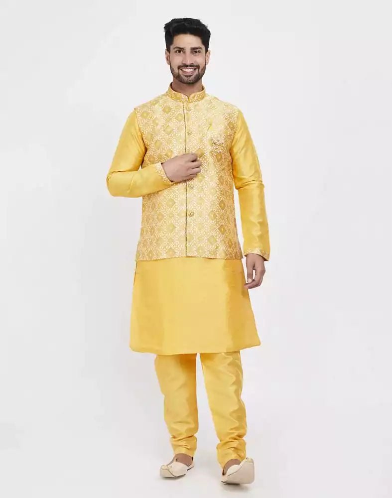 Image of Yellow Self Highlighted Design Kurta Set - South India Shopping Mall