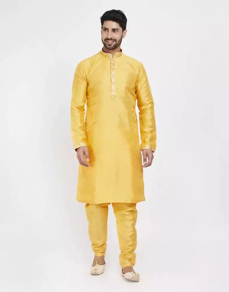 Image of Yellow Self Highlighted Design Kurta Set - South India Shopping Mall