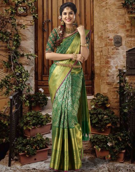 magenta satin saree with embroidered border - BOVEEE - 3832854